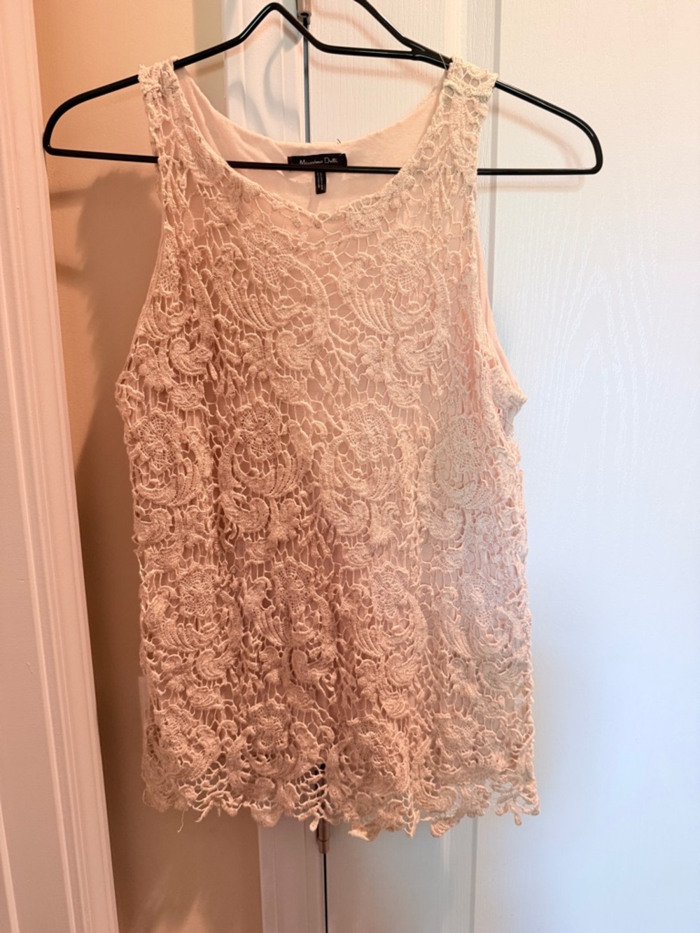 Massimo Dutti Light Cream Crochet Lace Crochet Camisole Tan Top Size M Like New